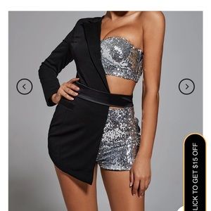 Half blazer, sequin romper, size medium, Bella Barnett